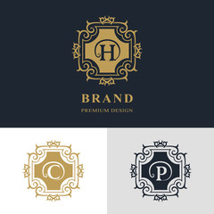 Monogram design elements, graceful template. Calligraphic elegant line art logo design. Letter emblem sign H, C, P for Royalty, business card, Boutique, Hotel, Heraldic, Jewelry. Vector illustration