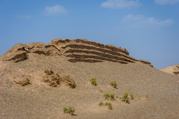Chinese great wall in Gobi desert, Dunhuang, China