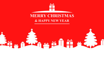 Naklejka premium Greeting red Christmas banner with fir and gifts