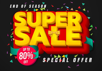 Sale banner template design, Big sale special up to 80% off. christmas sale, new year sale, Super Sale, end of season special offer banner. vector illustration. - obrazy, fototapety, plakaty