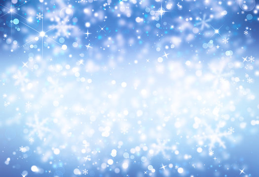 beautiful blue Christmas background with snowflakes and stars