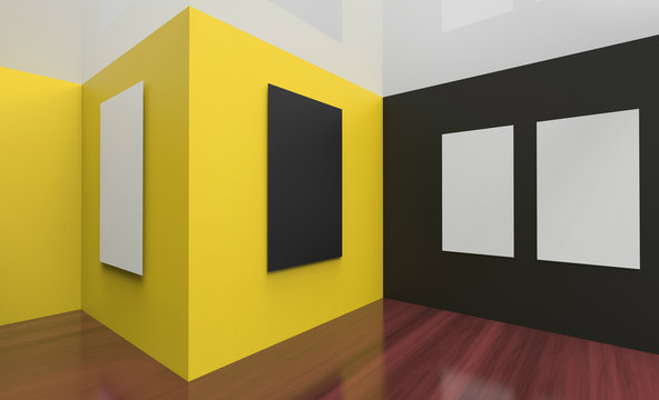 Art Gallery Studio and picture frame contemporary   Wall black and Yellow creativity Modern exhibition