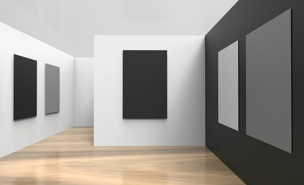 Art Gallery Studio and picture frame contemporary  Wall black And white modern realistic exhibition 