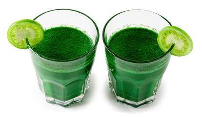 green smoothies with fresh vegetables and fruits isolated