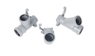 plastic sewer pipes home, isolated white