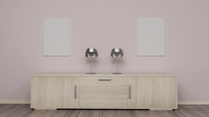 Interior with theatre masks 3d render