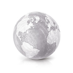 Cement globe 3D illustration North and South America map on white background
