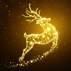 Vector Illustration of a Christmas Holiday Design with Sparkling Flying Deer