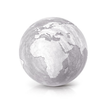 Cement globe 3D illustration europe and africa map on white background
