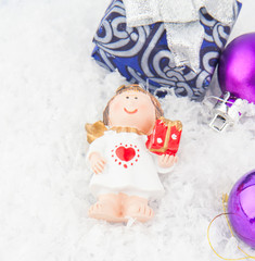 Christmas gift on snow