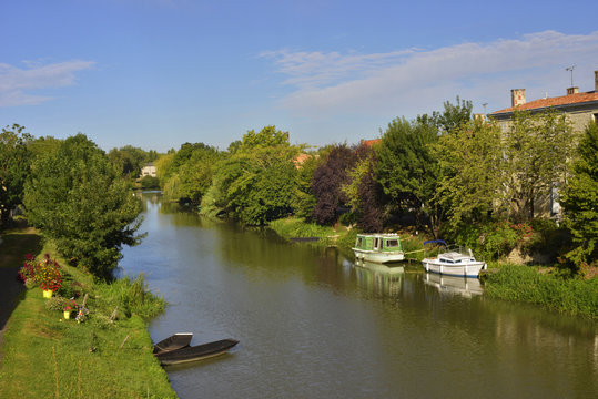 Vol sur la S&egrave;vre Niortaise &agrave; Damvix (85420), d&eacute;partement de la Vend&eacute;e en r&eacute;gion Pays de la Loire, France	