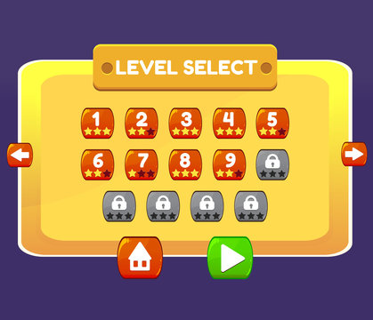Level Select game menu interface panels ui buttons