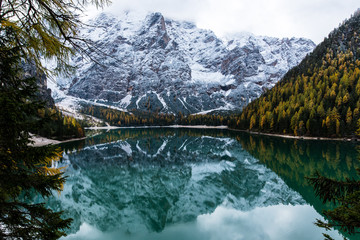 Autumn to Winter transmission at Lago di Braies, Italy