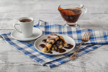 Dark chocolate cake on plate