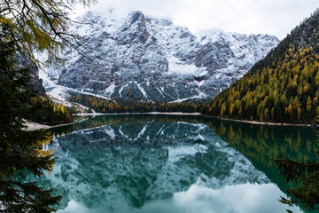 Autumn to Winter transmission at Lago di Braies, Italy