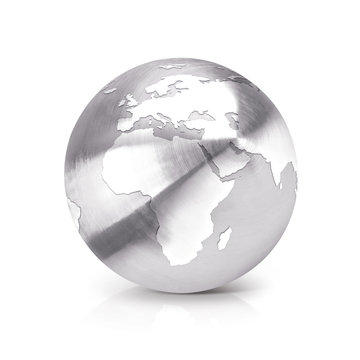 Stainless globe 3D illustration europe and africa map on white background