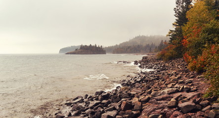 Misty morning on wild beach