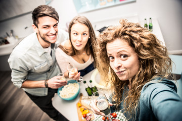 Group of friends having dinner home