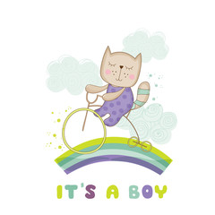 Baby Shower or Arrival Card - Baby Cat on a Bike - in vector