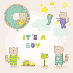 Baby Cat Set - Baby Shower or Arrival Cards - in vector