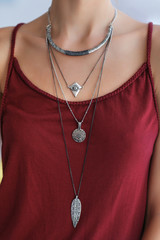 Beautiful stylish necklace, closeup