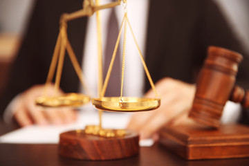 Court scales on table, closeup