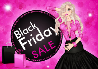 Vector illustration of a fashion-monger woman