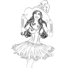 Vector drawing of young sexy witch in a hat