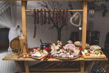 Impressive buffet table in a wedding hall 