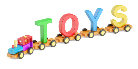 Fototapeta premium Wooden Toy Train. Toy concept, 3D rendering