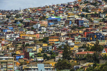 Fototapeta na wymiar Colorful buildings of Valparaiso, Chile