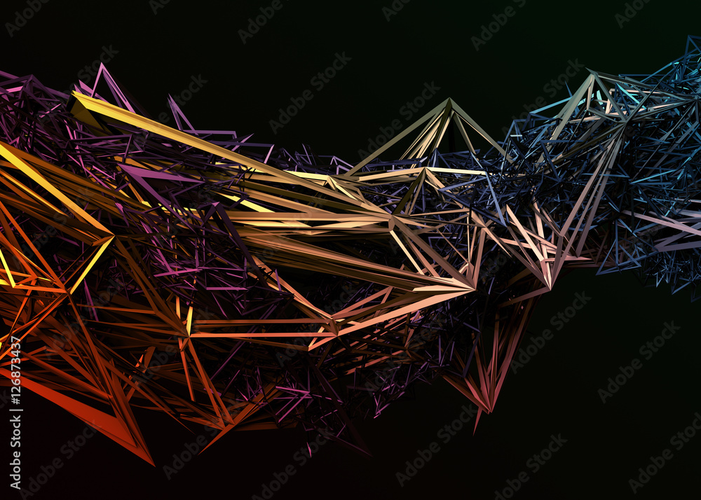 Poster abstract 3d rendering of chaotic surface. contemporary background with futuristic polygonal shape. d