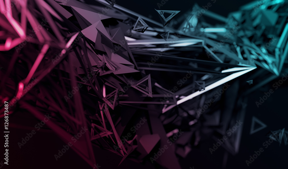 Poster abstract 3d rendering of chaotic surface. contemporary background with futuristic polygonal shape. d