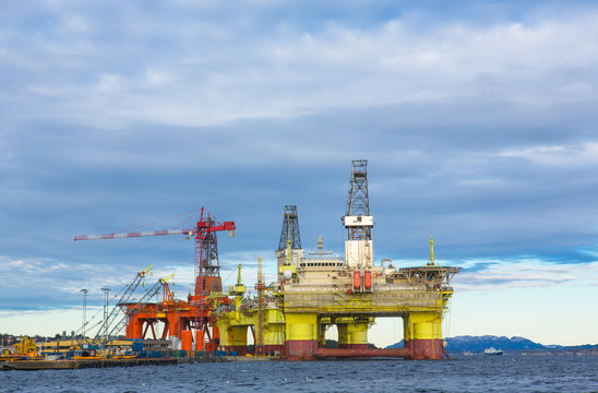 Oil platforms under maintenance near Bergen, Norway