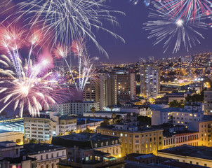 FIREWORKS IN VALPARAISO CHILE, NEW YEAR 2015
