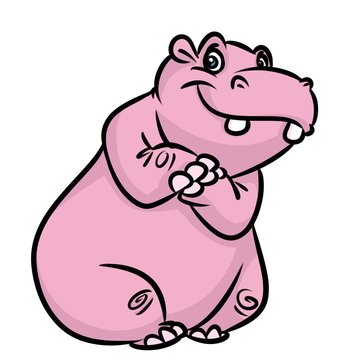 Pink hippo cartoon illustration isolated image character
