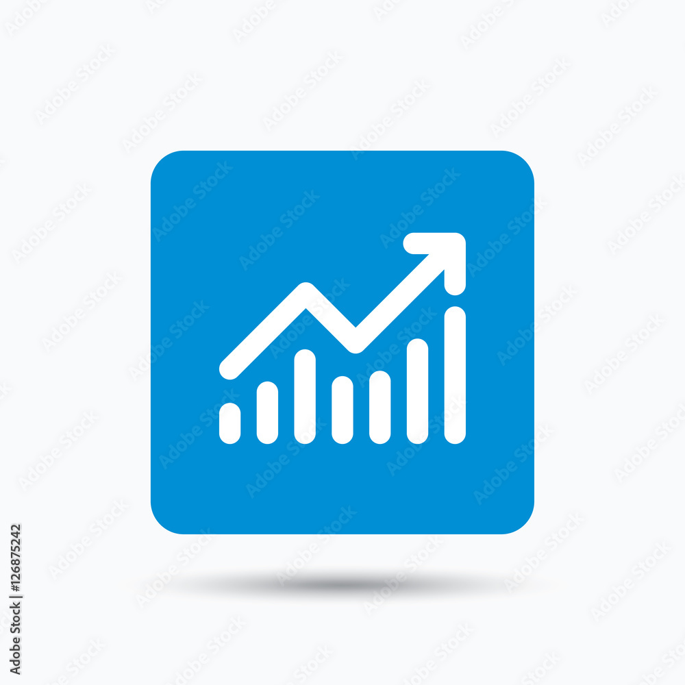 Poster graph icon. business analytics chart symbol. blue square button with flat web icon. vector