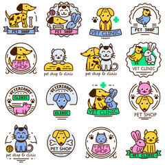 Pet shop badge vector set.