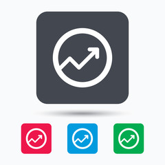 Growing graph icon. Business analytics chart symbol. Colored square buttons with flat web icon. Vector