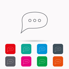 Chat icon. Comment message sign. Dialog speech bubble symbol. Linear icons in squares on white background. Flat web symbols. Vector