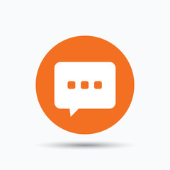 Chat icon. Speech bubble symbol. Orange circle button with flat web icon. Vector