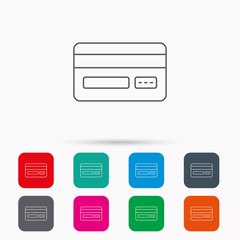Obraz premium Credit card icon. Shopping sign. Linear icons in squares on white background. Flat web symbols. Vector