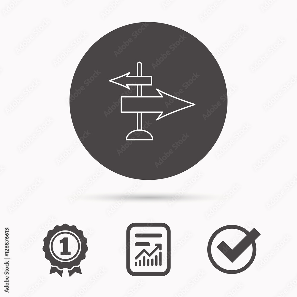 Poster direction arrows icon. destination way sign. travel guide symbol. report document, winner award and 