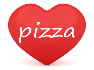 Red 3d Heart: Love Pizza, 3d illustration on white background
