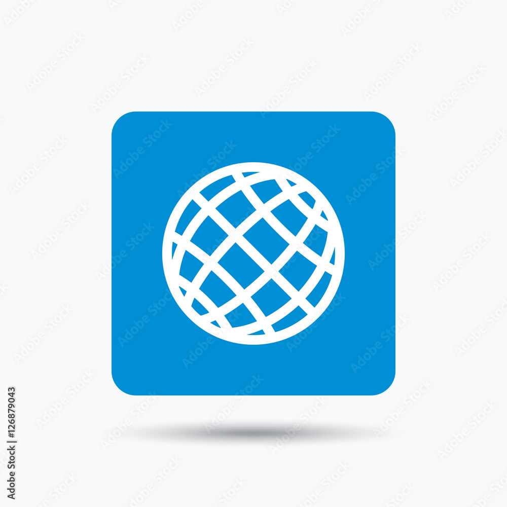 Aufkleber globe icon. world or internet symbol. blue square button with flat web icon. vector