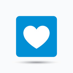 Heart icon. Romantic love symbol. Blue square button with flat web icon. Vector