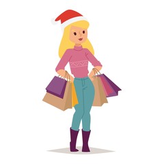 Christmas shopping girl vector