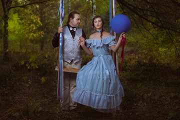 Fototapeta premium Guy and girl in the forest.