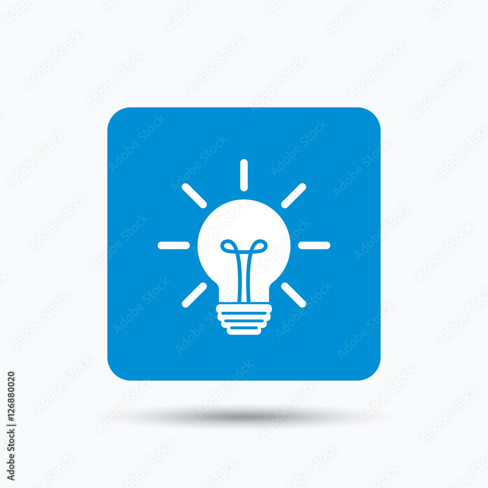 Poster light bulb icon. lamp sign. illumination technology symbol. blue square button with flat web icon. v
