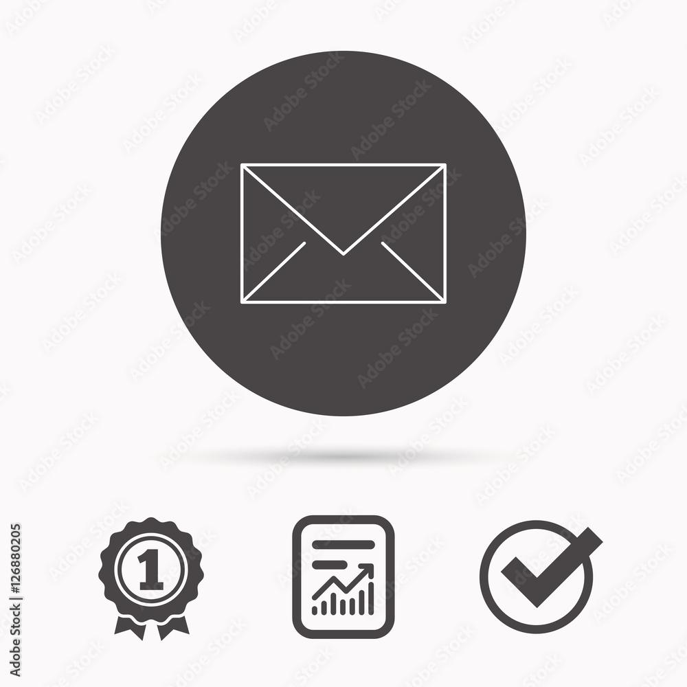 Poster envelope mail icon. email message sign. internet letter symbol. report document, winner award and ti